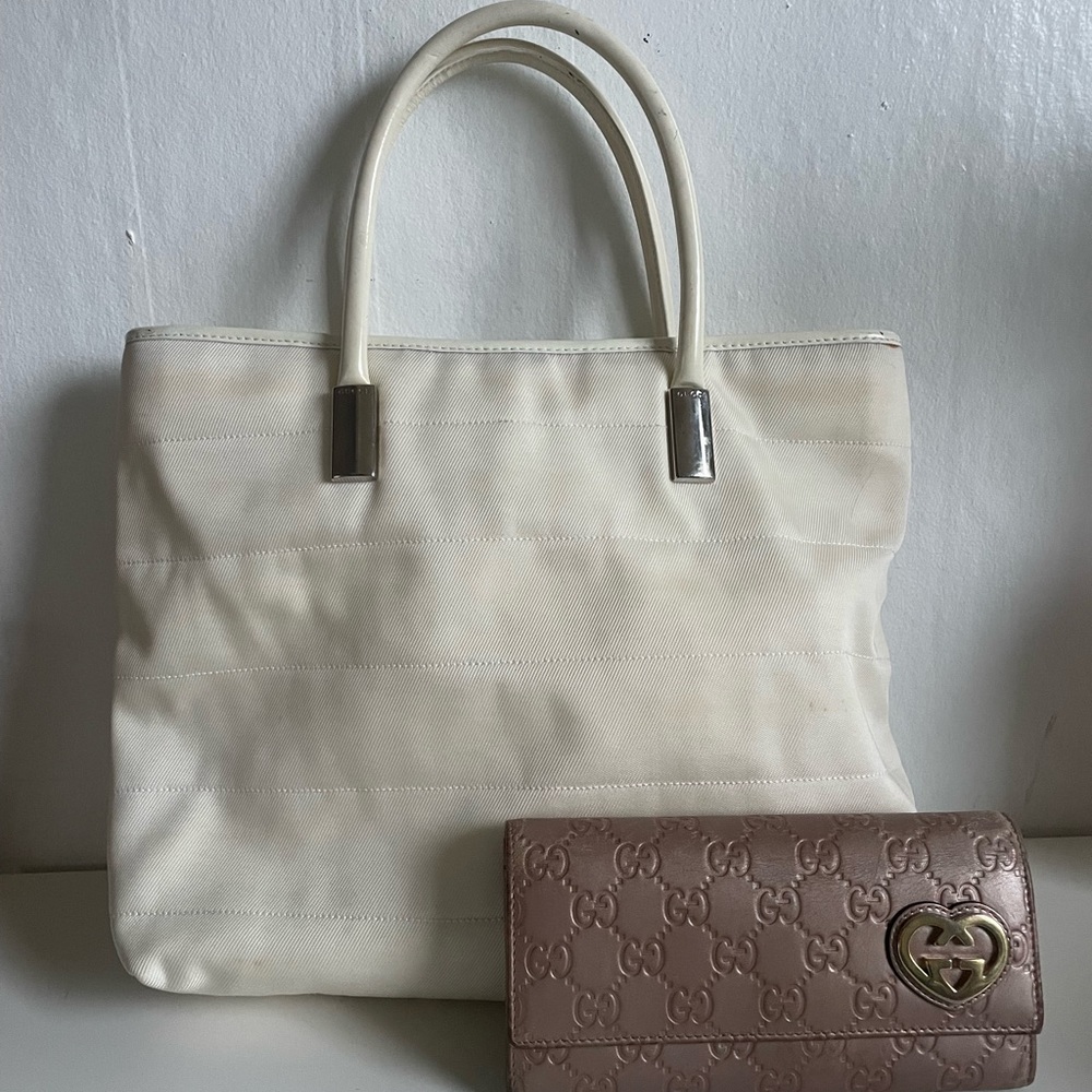 Gucci Canvas Tote and Leather Wallet Bundle Set